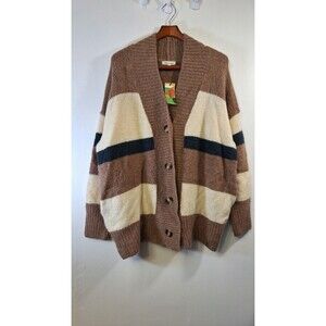 LIME and CHILI Wool Blend Cardigan Fisherman Sweater Women M/L Chunky Oversized